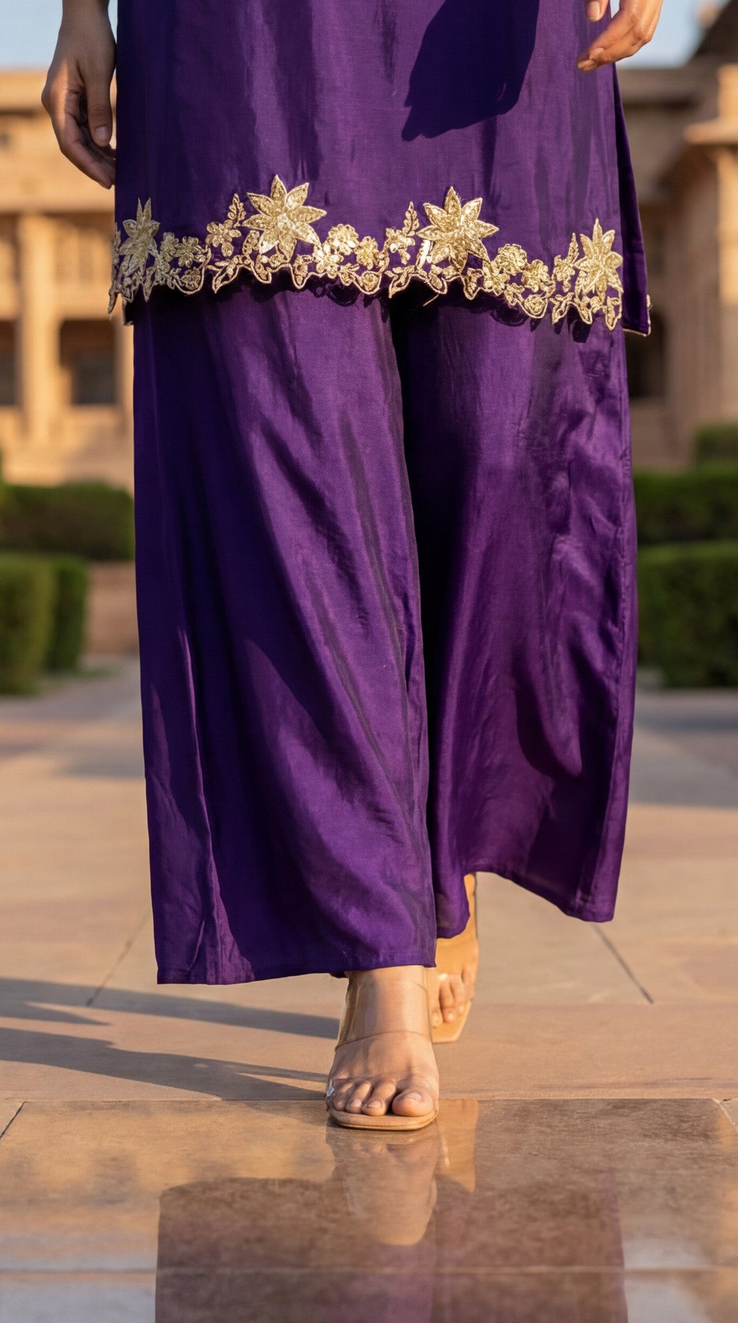 Turn Heads in Timeless Elegance: Royal Purple Embroidered Silk Blend 3-Piece Kurta Set